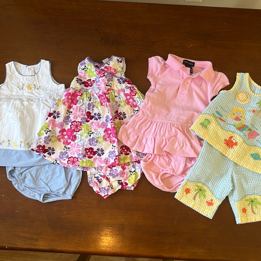 Baby girl bundle 4 outfits Carters, Little Me, Ralph Lauren, & Pete’s Partners